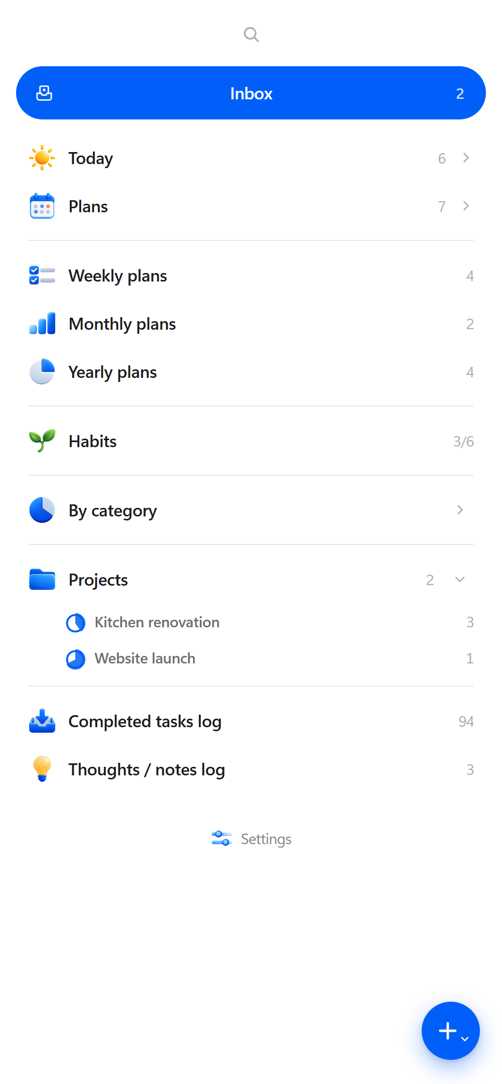 Planomi on iPhone: the main menu